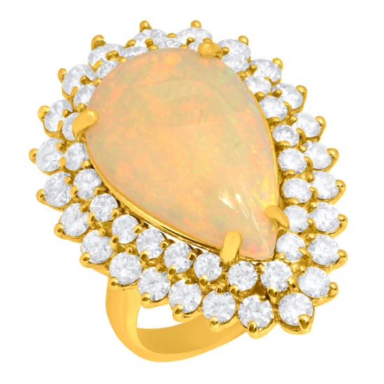 14k Yellow Gold 5.23ct White Opal 3.25ct Diamond Ring