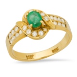 14K Yellow Gold Setting with 0.30ct Emerald and 0.30ct Diamond Ladies Ring