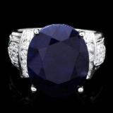14K White Gold 13.35ct Sapphire and 0.30ct Diamond Ring
