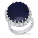 14K White Gold Setting with 18.40ct Sapphire and 1.2ct Diamond Ladies Ring