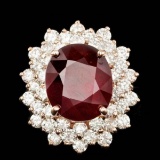 14K Rose Gold 13.13ct Ruby and 3.23ct Diamond Ring