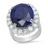 14K White Gold Setting with 20.00ct Sapphire and 3.5ct Diamond Ring