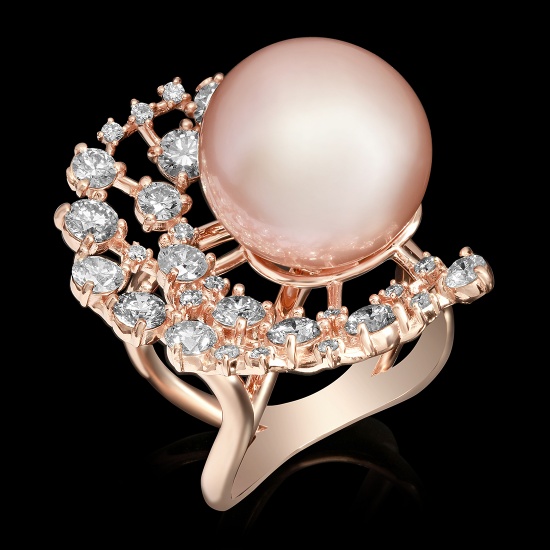 14k Rose Gold 15mm Pearl 2.24ct Diamond Ring