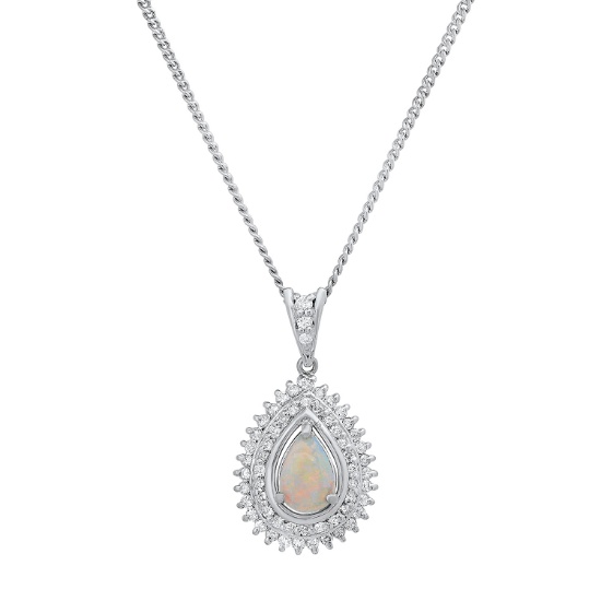 Platinum Setting with 1.46ct Opal and 0.56ct Diamond Pendant