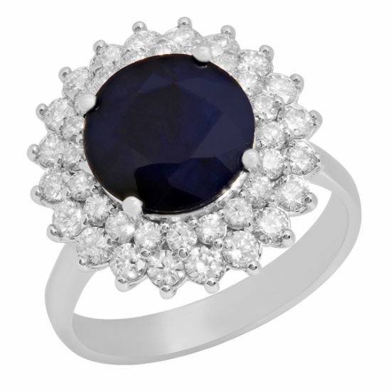 14k White Gold 3.39ct Sapphire 1.09ct Diamond Ring