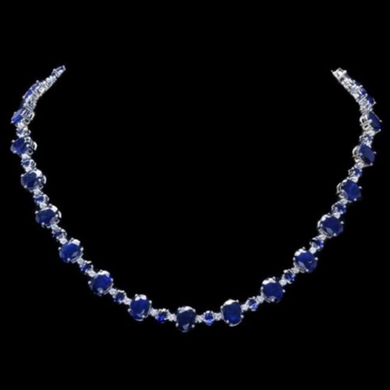 14K White Gold 56.77ct Sapphire and 1.64ct Diamond Necklace