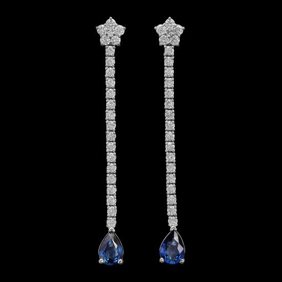 14K Gold 1.70ct Sapphire 1.15ct Diamond Earrings