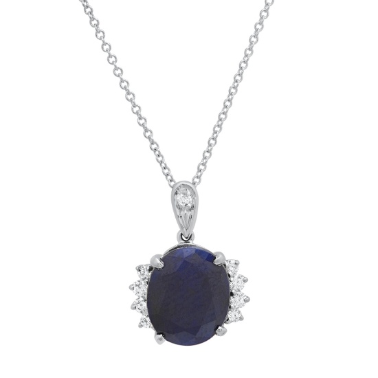 14K White Gold Setting with 4.2ct Sapphire and 0.20ct Diamond Ladies Pendant