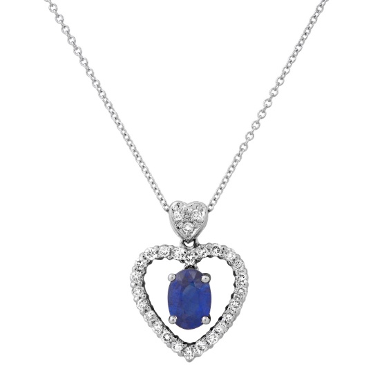 18K White Gold Setting with 0.95ct Sapphire and 0.48ct Diamond Pendant