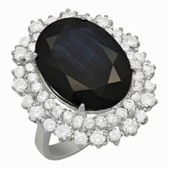 14k White Gold 13.34ct Sapphire 1.82ct Diamond Ring