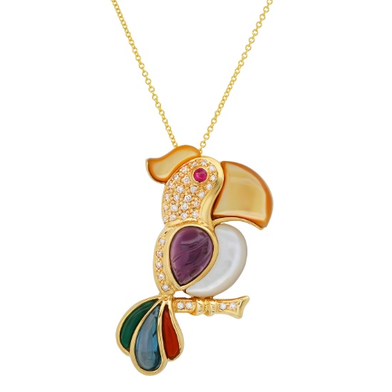 18K Yellow Gold Setting with 0.42ct Diamond, 0.10ct Ruby and Assorted Multi Colored Gemstone Pendant