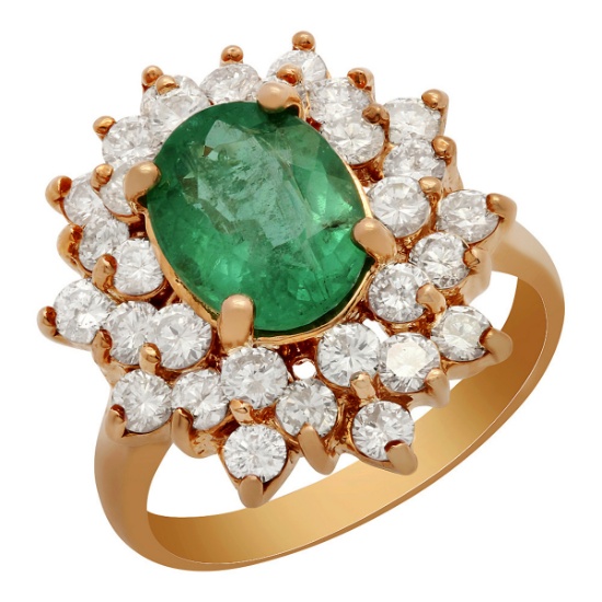 14k Rose Gold 2.10ct Emerald 1.69ct Diamond Ring