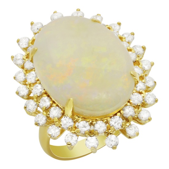 14k Yellow Gold 10.84ct White Opal 2.04ct Diamond Ring