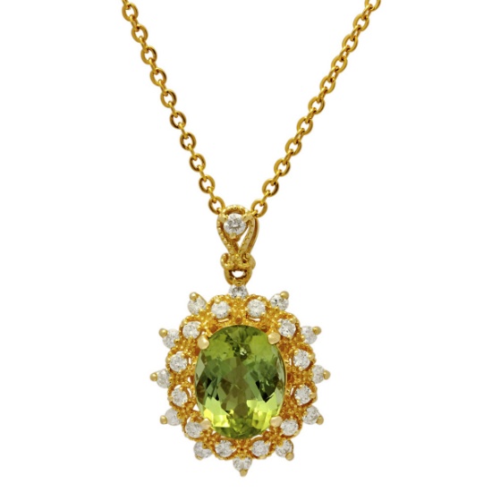14k Yellow Gold 4.12ct Green Tourmaline 0.61ct Diamond Pendant