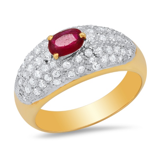 14K Yellow Gold Setting with 0.50ct Ruby and 0.50ct Diamond Ladies Ring
