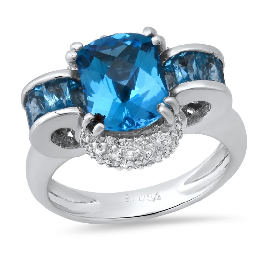 18K White Gold Setting with 5.21ct Blue Topaz and 0.12ct Diamond Bellari" Designor Ring"