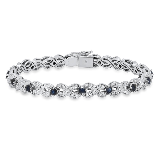 14K White Gold Setting with 1.5ct Sapphire and 2.5ct Diamond Bracelet
