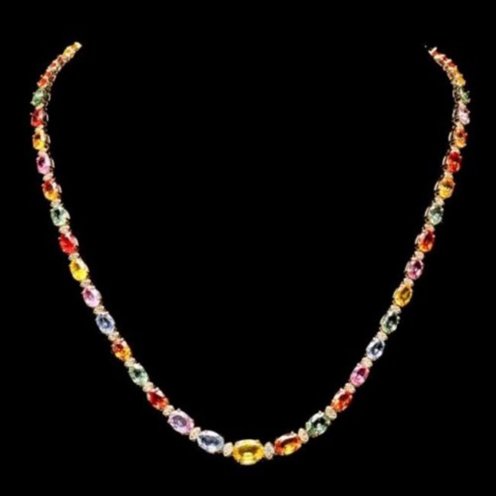 14K Yellow Gold 28.60ct Fancy Color Sapphire and 1.15ct Diamond Necklace