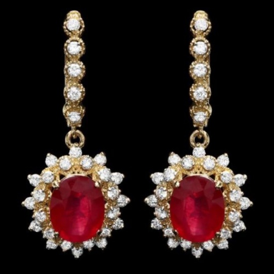 14k Gold 8.16ct Ruby 1.54ct Diamond Earrings