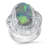 Platinum Setting with 4.68ct Opal and 1.76ct Diamond Ladies Ring