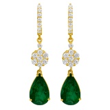 14k Yellow Gold 7.33ct Emerald 2.10ct Diamond Earrings