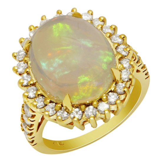 14k Yellow Gold 6.99ct Opal 1.10ct Diamond Ring