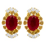 14k Yellow Gold 5.71ct Ruby 0.72ct & 1.56ct Diamond Earrings