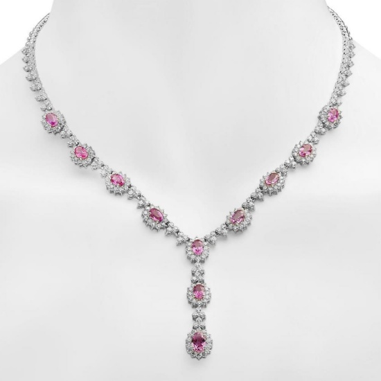 18K Gold 7.89ct Pink Sapphire 7.42ct Diamond Necklace