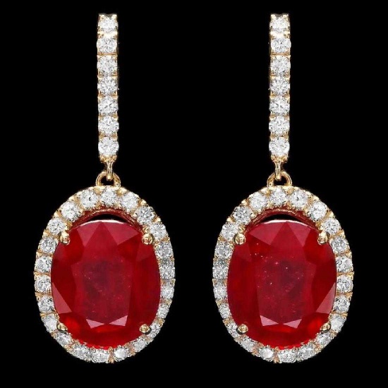 14K Yellow Gold 12.60ct Ruby and 1.00ct Diamond Earrings