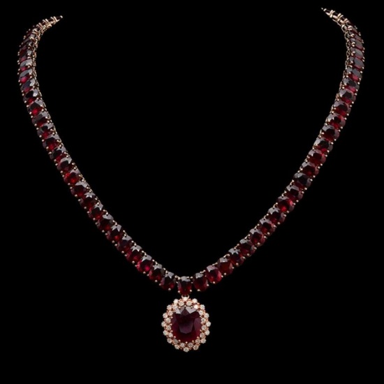 14K Gold 143.21ct Ruby & 1.03ct Diamond Necklace