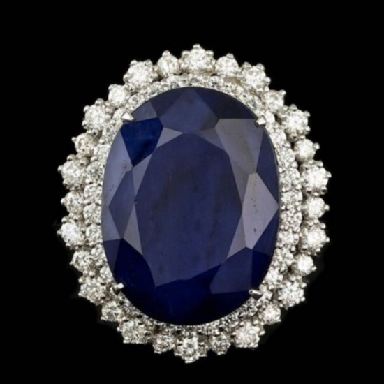 14K White Gold 26.75ct Sapphire and 2.01ct Diamond Ring