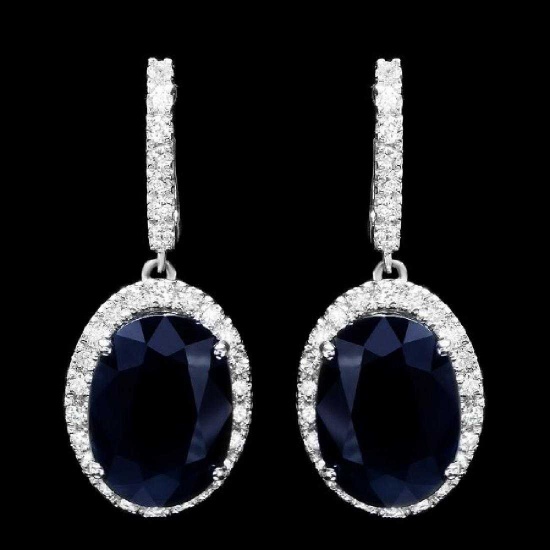 14K White Gold 14.12ct Sapphire and 1.74ct Diamond Earrings