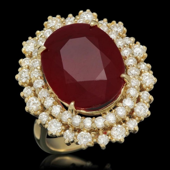 14K Yellow Gold 13.02ct Ruby and 1.57ct Diamond Ring