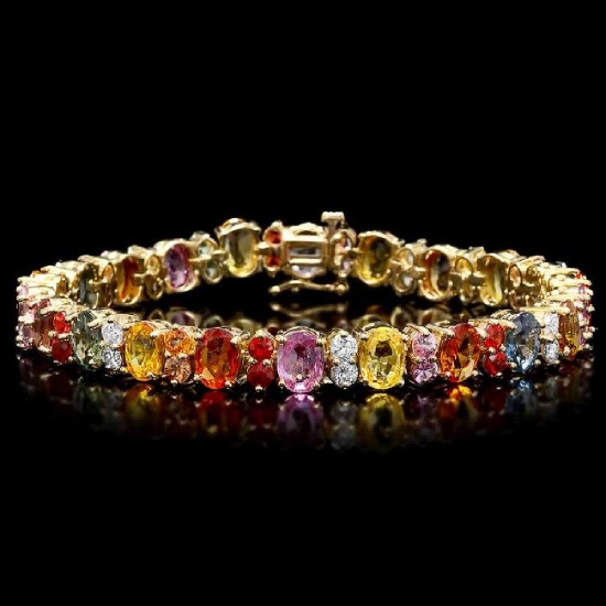 14K Yellow Gold 22.20ct Sapphire and 1.40ct Diamond Bracelet