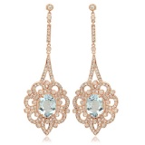 14K Rose Gold 7.37ct Aquamarine and 2.57ct Diamond Earrings