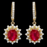 14K Yellow Gold 6.36ct Ruby and 1.76ct Diamond Earrings