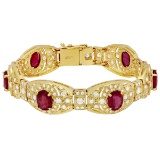 14k Yellow Gold 18.11ct Ruby 6.72ct Diamond Bracelet