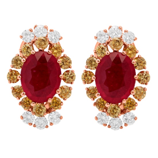 14k Rose Gold 5.52ct Ruby 0.75ct & 1.55ct Diamond Earrings
