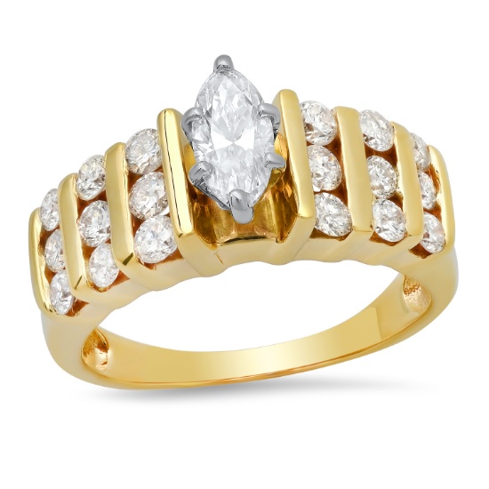 14K Yellow Gold Setting with 0.40ct Center Diamond and 1.12tcw Diamond Ladies Ring