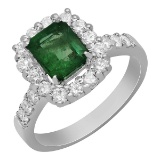 14k White Gold 1.20ct Emerald 0.87ct Diamond Ring
