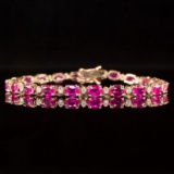 14K Rose Gold 9.88ct Pink Sapphire 0.76ct Diamond Bracelet