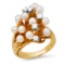 14K Yellow Gold Setting with White Pearls and 0.20ct Diamond Ladies Ring