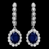 14K White Gold 5.32ct Sapphire and 1.06ct Diamond Earrings
