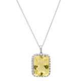 14K White Gold Setting with Approx. 6.5ct Quartz and .42ct Diamond Pendant