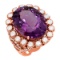 14k Rose Gold 17.38ct Amethyst 1.78ct Diamond Ring