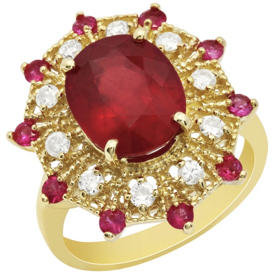 14k Yellow Gold 5.89ct & 0.53ct Ruby 0.42ct Diamond Ring