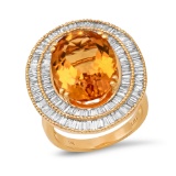 14K Yellow Gold Setting with 9.76ct Citrine and 1.68ct Diamond Ladies Ring
