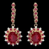 14K Gold 8.07ct Ruby and 0.70ct diamond Earrings