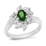 Platinum Setting with 0.68ct Tsavorite and 0.57ct Diamond Ladies Ring