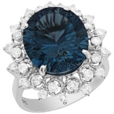 14k White Gold 9.88ct Blue Topaz 0.93ct Diamond Ring